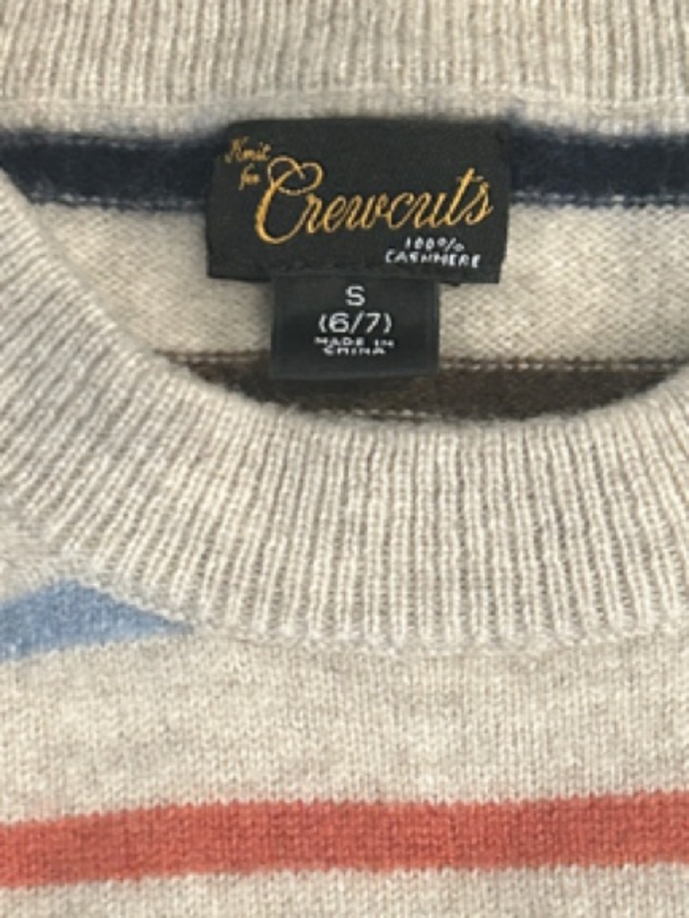 Boys' Cream cashmere Multi-Stripe Crewneck Sweater
